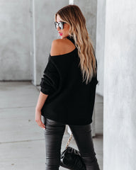 A La Mode Cutout Turtleneck Knit Sweater - Black