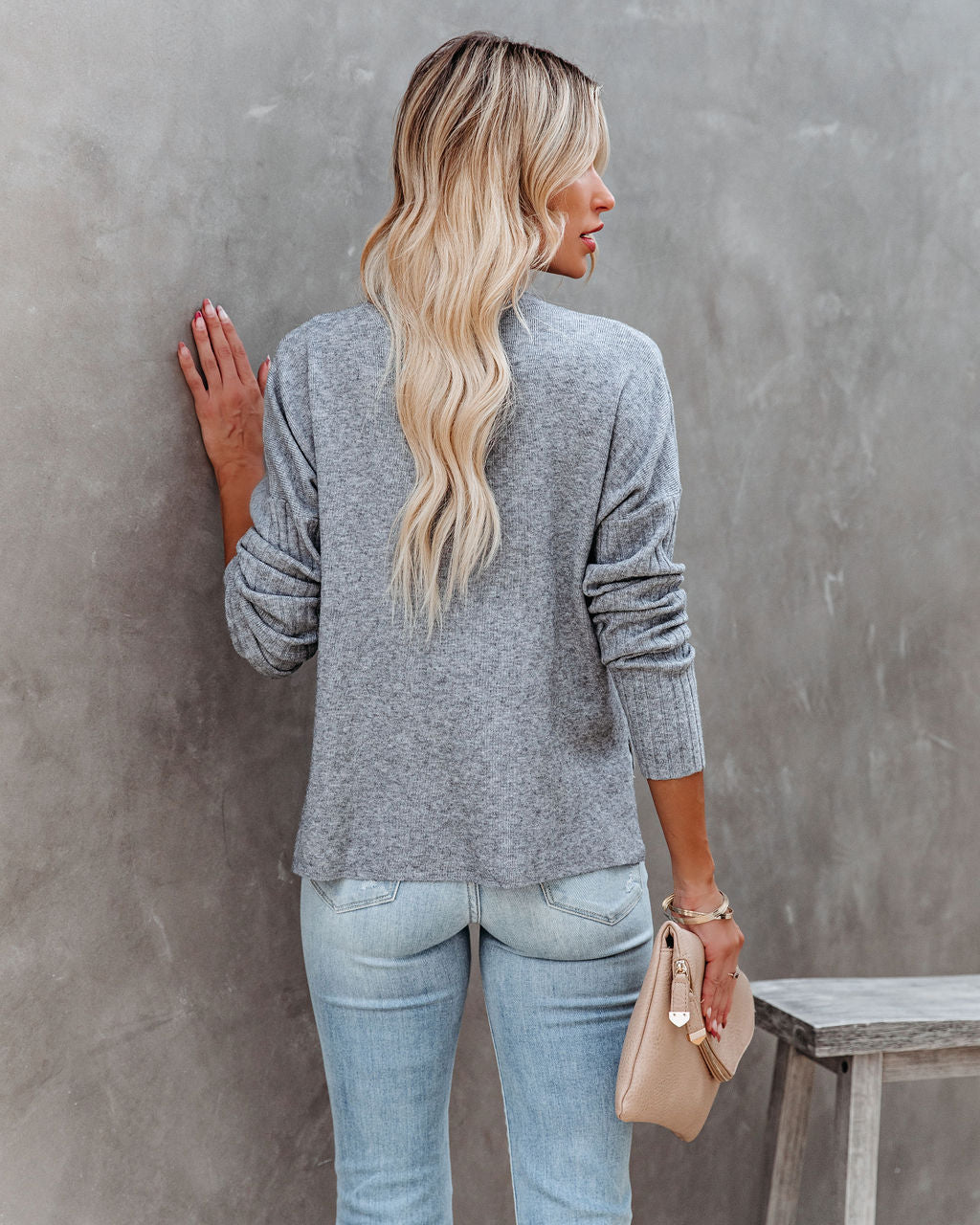 Alesso – Strickpullover mit gerippten Ärmeln – Heather Grey – FINAL SALE 