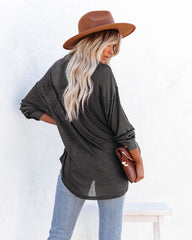 Alexie Button Down Ribbed Knit Top - Charcoal