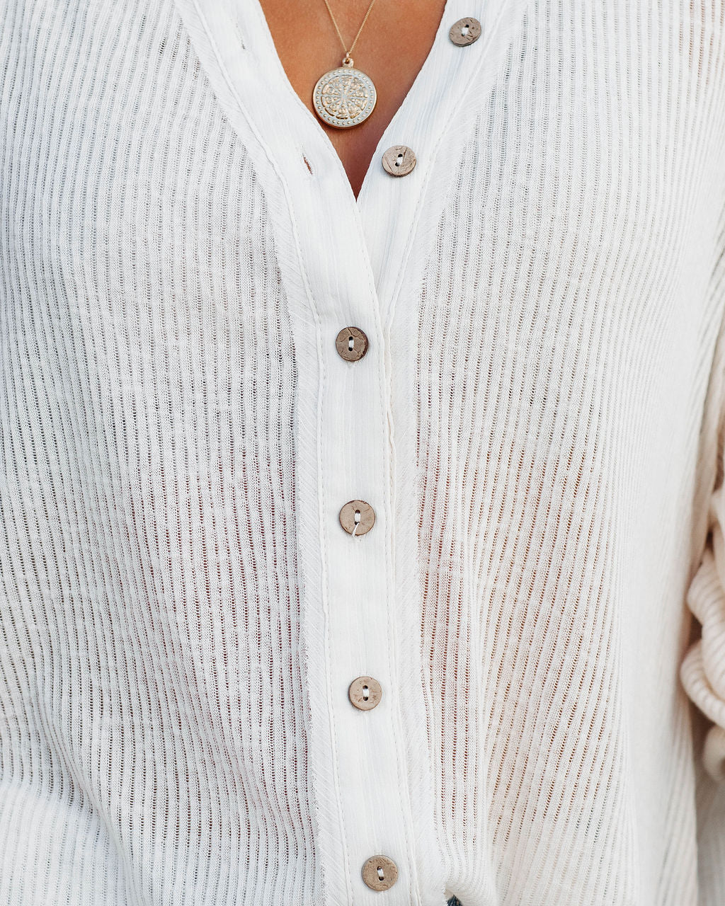 Alexie Button Down Ribbed Knit Top - Cream