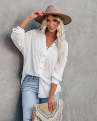 Alexie Button Down Ribbed Knit Top - Cream