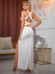 Cut Out Back Crisscross Split Thigh Dress