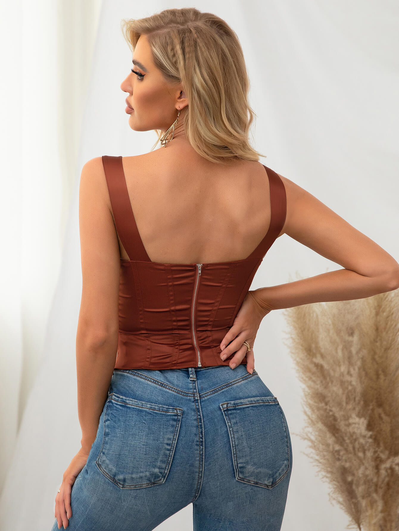 Bustier Corset Waist Satin Cami Top