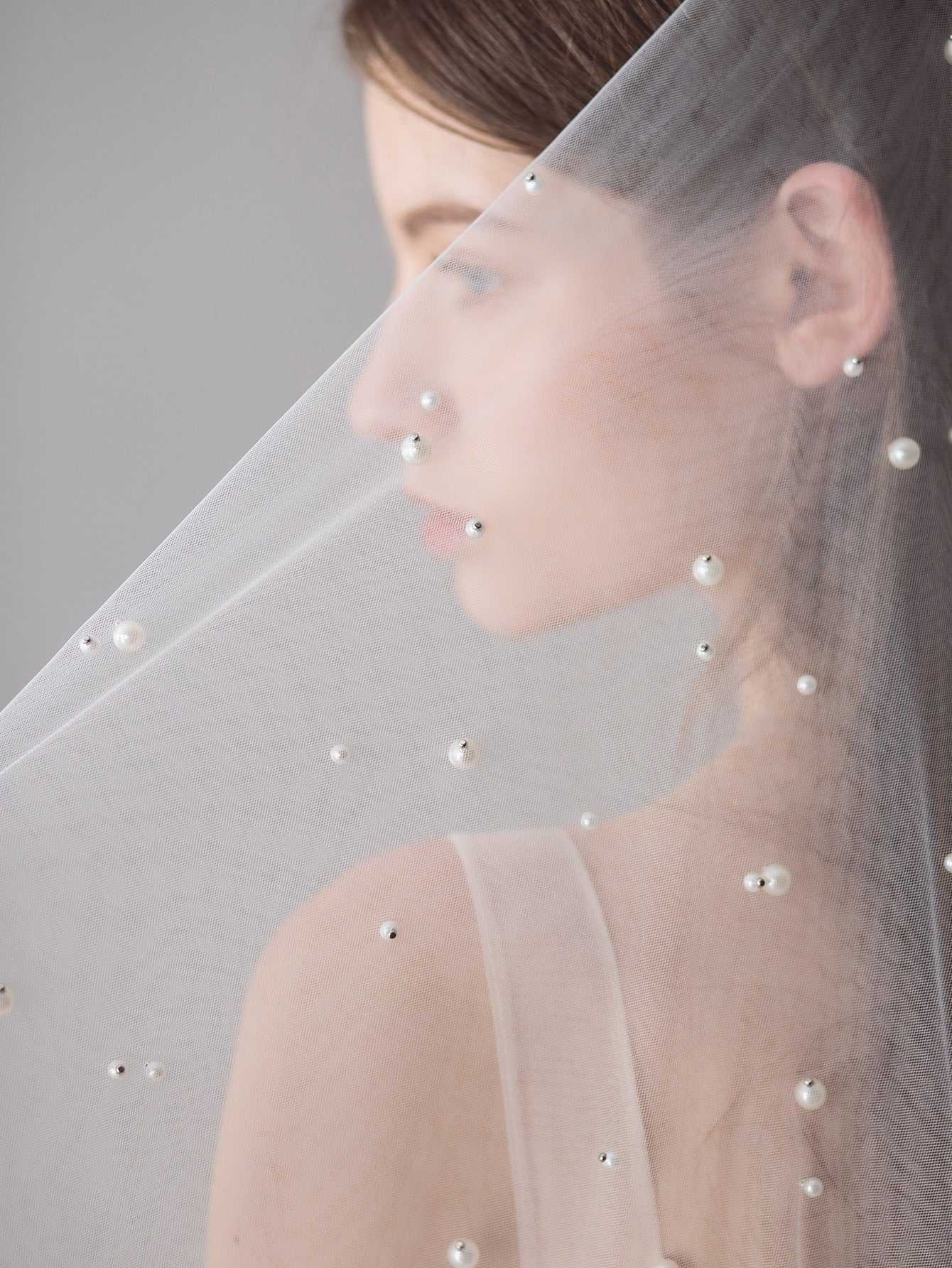 faux Pearl mesh wedding veil Sai Feel