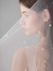 faux Pearl mesh wedding veil Sai Feel