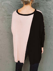 irregularly contrast color slit long sleeve loose shirt Sai Feel