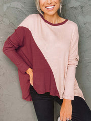 irregularly contrast color slit long sleeve loose shirt Sai Feel