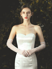 long Length transparent mesh Faux Pearl Bridal wedding Gloves accessories Sai Feel