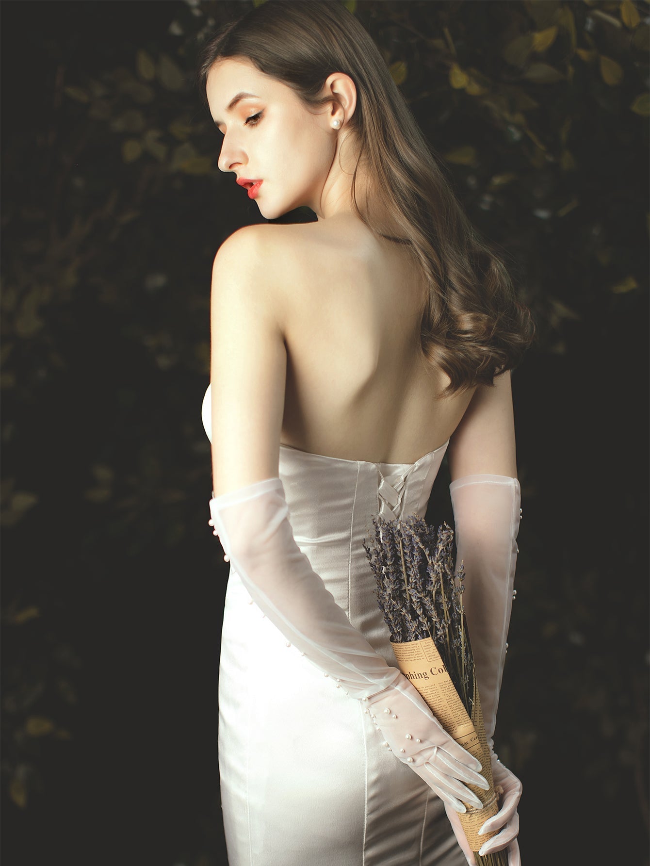 long Length transparent mesh Faux Pearl Bridal wedding Gloves accessories Sai Feel