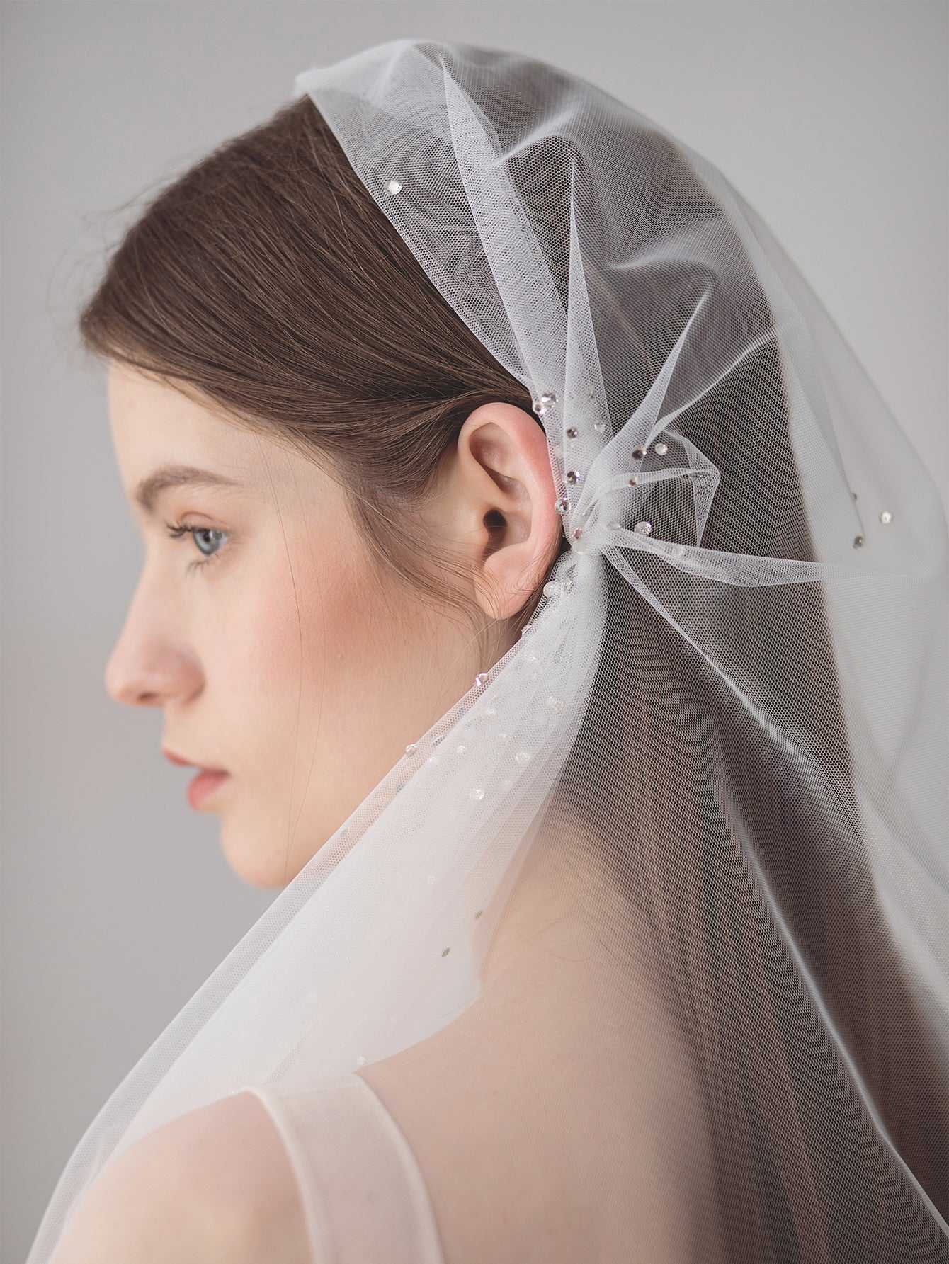 long mesh Rhinestone church wedding veil Sai Feel