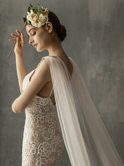 long mesh church Cathedral Elegant & Luxurious shawl wedding veil Sai Feel