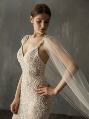 long mesh church Cathedral Elegant & Luxurious shawl wedding veil Sai Feel