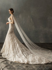 long mesh church Cathedral Elegant & Luxurious shawl wedding veil Sai Feel