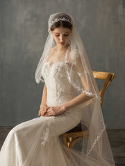 long mesh leaves hem church wedding veil Sai Feel