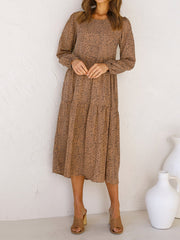 long sleeve leopard pleated dress Sai Feel