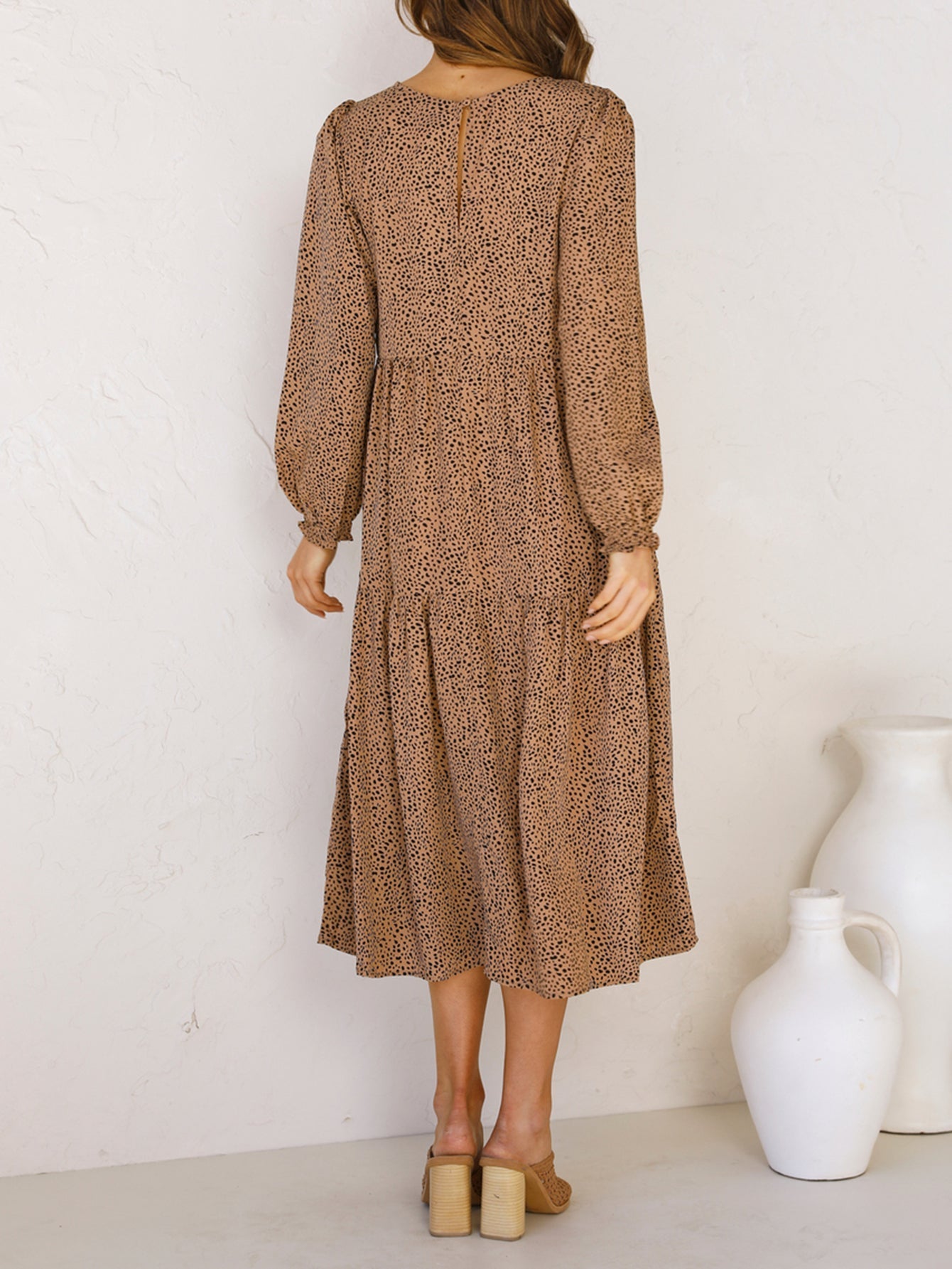 long sleeve leopard pleated dress Sai Feel