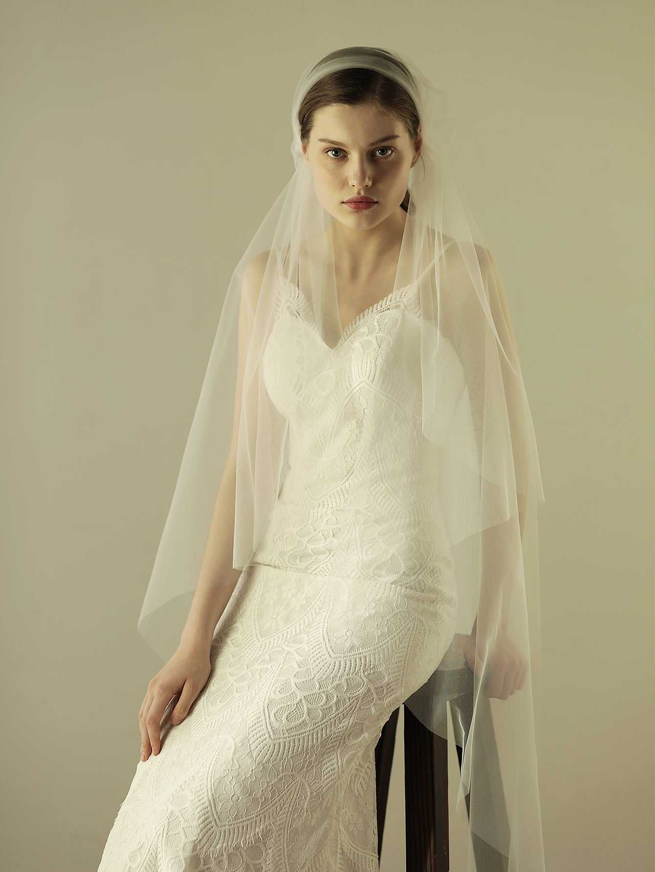 mid length mesh church wedding veil Sai Feel