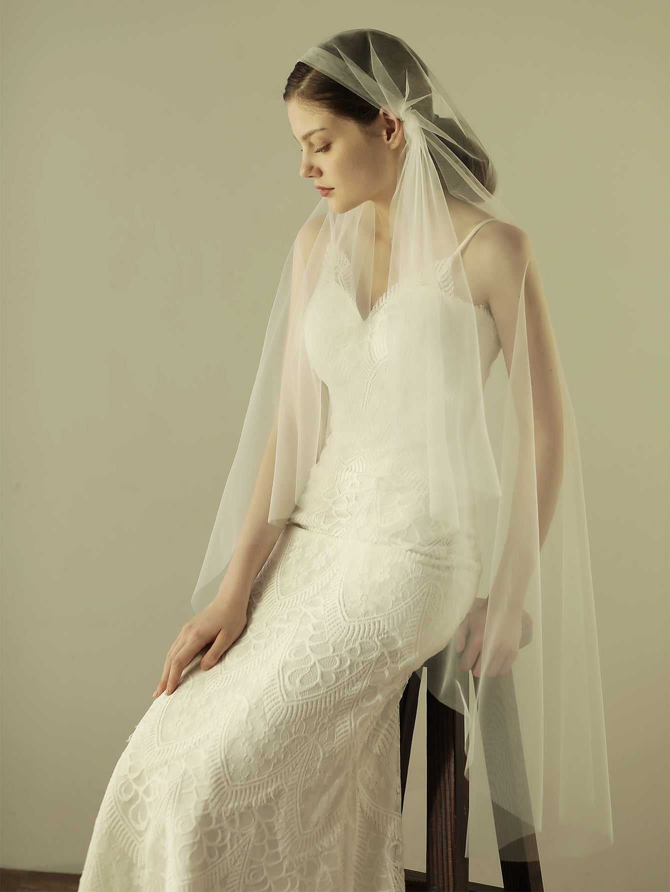 mid length mesh church wedding veil Sai Feel
