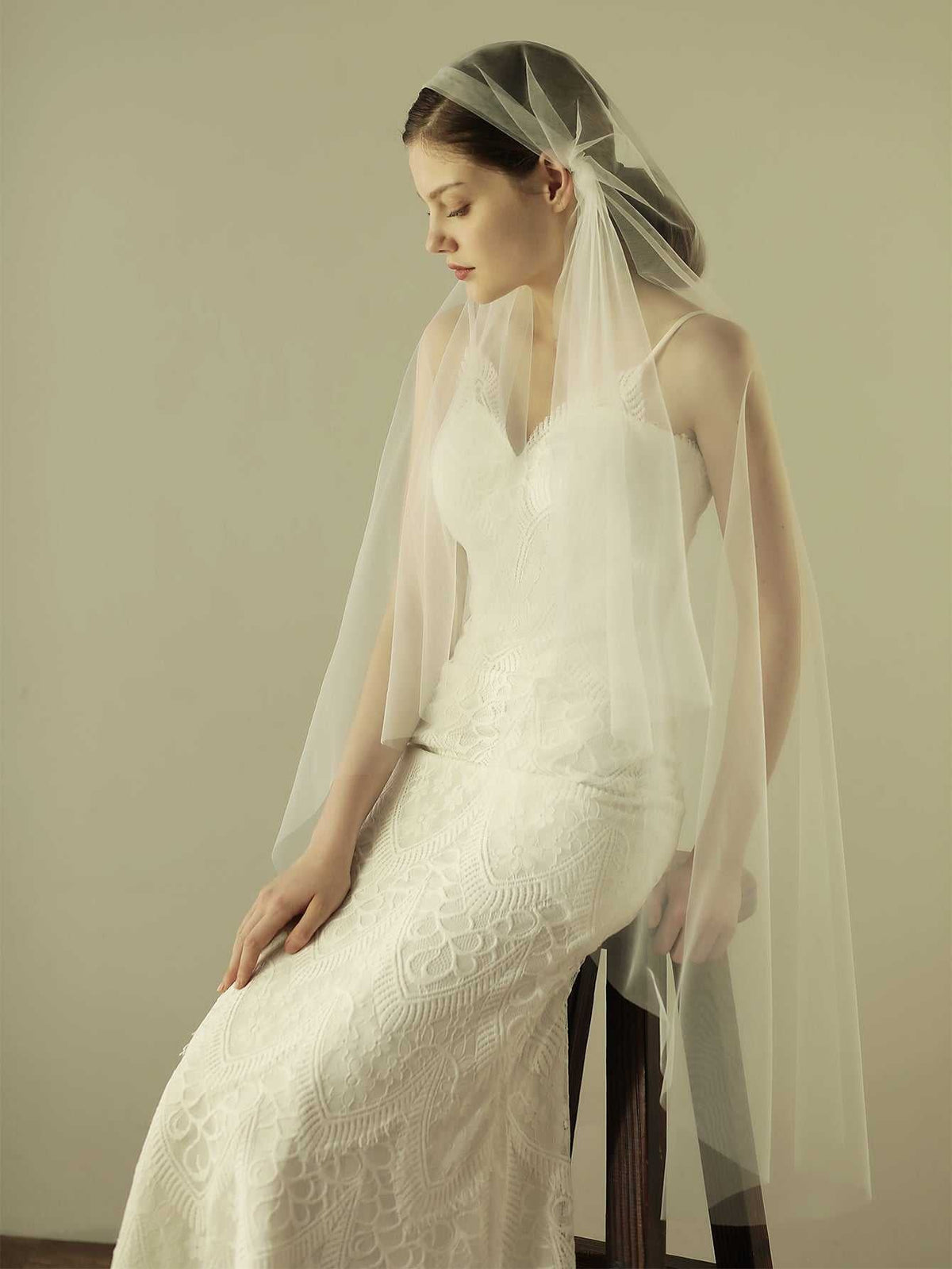 mid length mesh church wedding veil Sai Feel