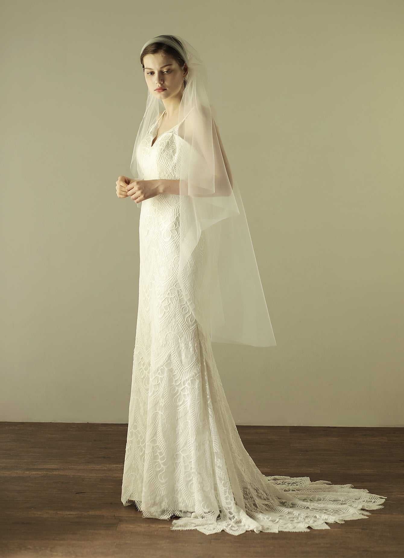 mid length mesh church wedding veil Sai Feel