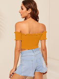 off shoulder Shirred Peplum Crop Top sexy crop blouse Sai Feel