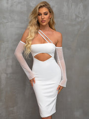 Asymmetrical Neck Glitter Strap Cut Out Dress