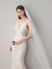 one layer long mesh church wedding veil Sai Feel
