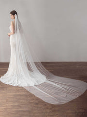one layer long mesh church wedding veil Sai Feel