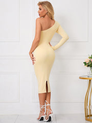 One Shoulder Cut Out Twist Front Bodycon Dress