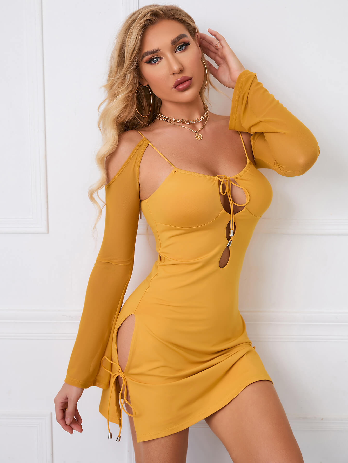 Cold Shoulder Lace Up Cut Out Dress