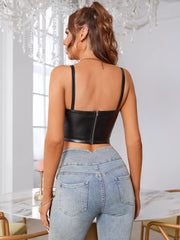 Pads Underwire Pu Leather Corset Top