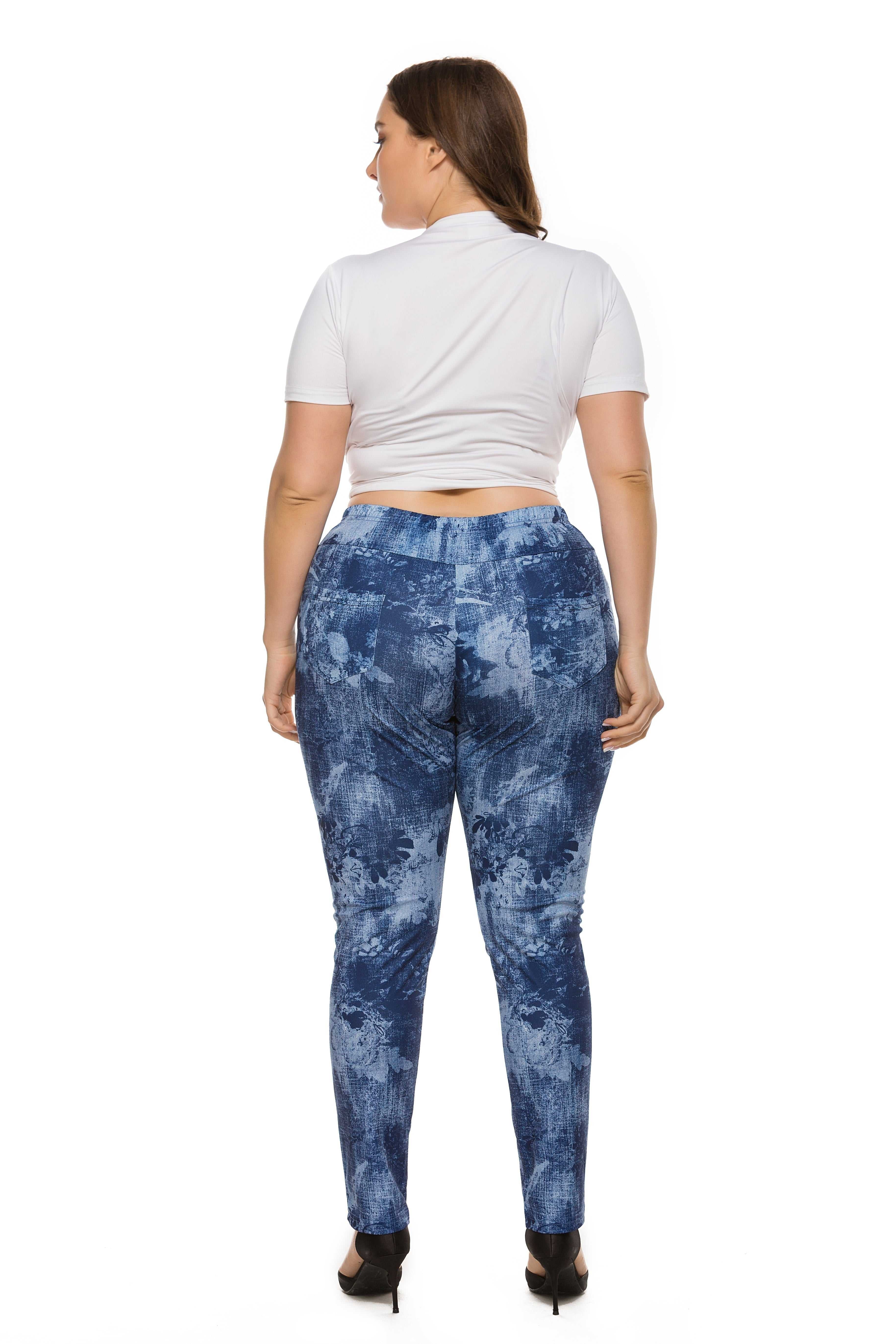 plus low waist denim print casual High Stretch legging pants Sai Feel