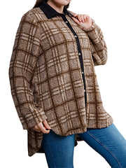 plus size single-breasted double-faced street style plaid tweed coat Sai Feel