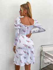 Floral Print Gigot Sleeve Twist Front Dress