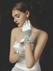 satin bow Wrist Length Bridal wedding Gloves accessories Sai Feel