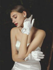satin bow Wrist Length Bridal wedding Gloves accessories Sai Feel