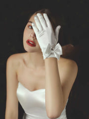 satin bow Wrist Length Bridal wedding Gloves accessories Sai Feel