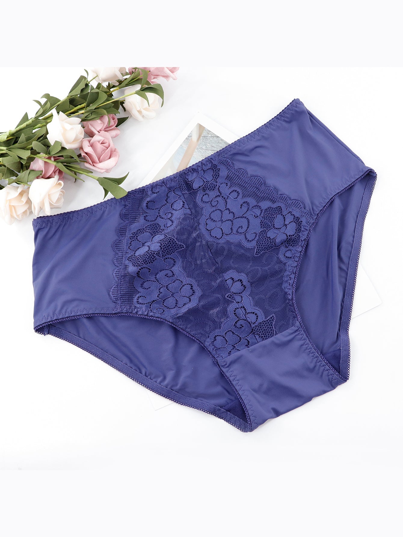 Fashion 3Pcs/Lot Lace Women's Panties Sets Big Size 4XL Seamless Underwear  Female Silk Briefs Underpants Lady Panty Woman Lingerie(#black Grey Blue)