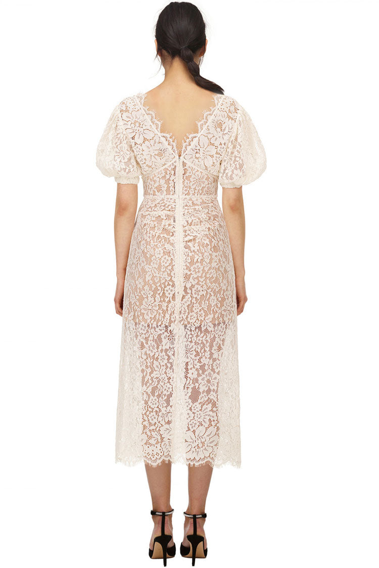 Sparkly Rhinestone V Neck Lace Cocktail Party Midi Dress