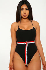 Black Ribbed Stripe One Piece Swimsuit