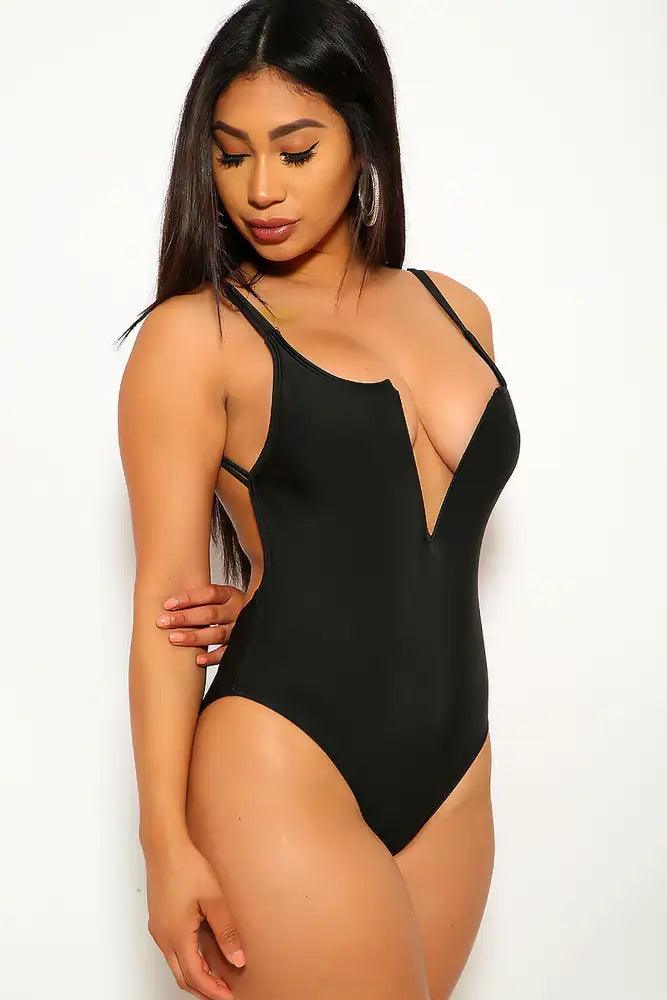 Black V Cut One Piece Swimsuit