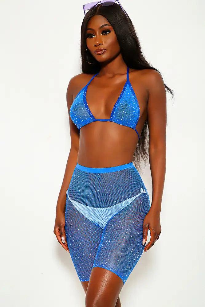 Blue Sparkle Rhinestone Two Piece Swimsuit