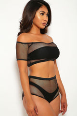 Black Netted Bandeau Four Piece Swimsuit Set