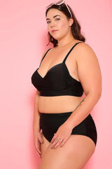 Black Padded Two Piece High Waist Plus Size Swimsuit