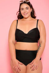 Black Padded Two Piece High Waist Plus Size Swimsuit