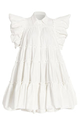 Robe chemise mini à volants et manches bouffantes style babydoll - Blanc