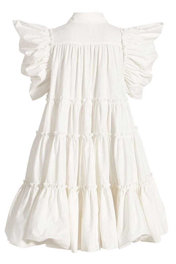 Robe chemise mini à volants et manches bouffantes style babydoll - Blanc