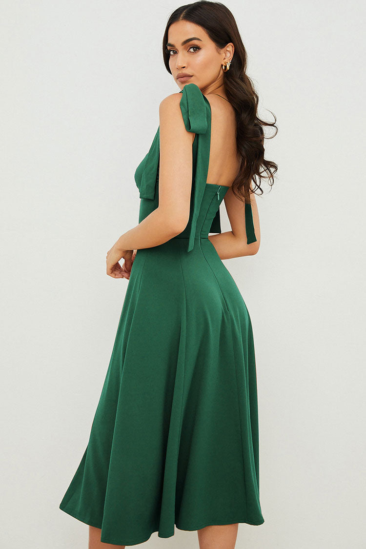 Tie Strap Fit & Flare High Slit Slip Midi Dress