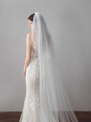 two layer long mesh church wedding veil Sai Feel