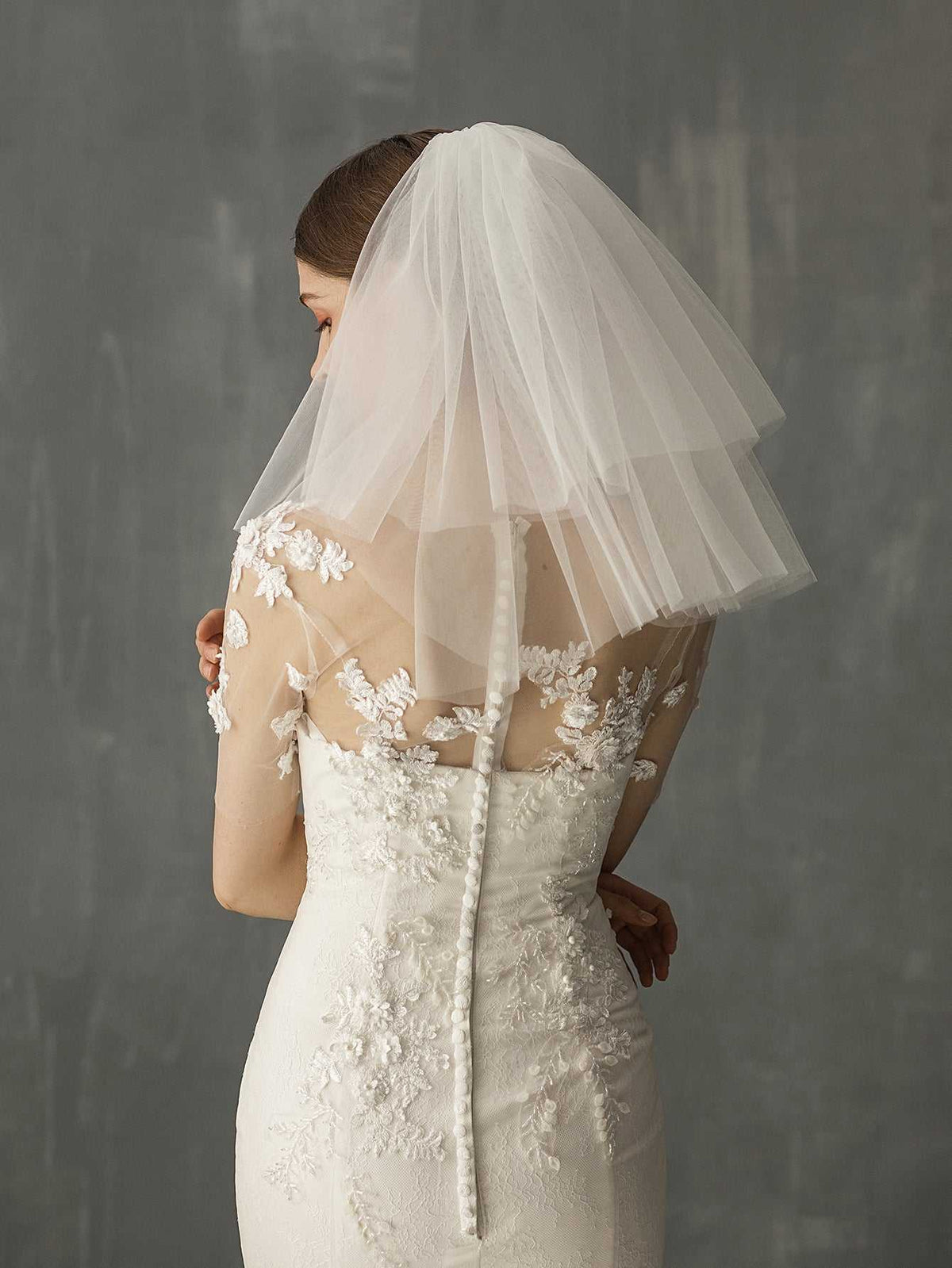 two-tier nylon short church wedding veil Sai Feel